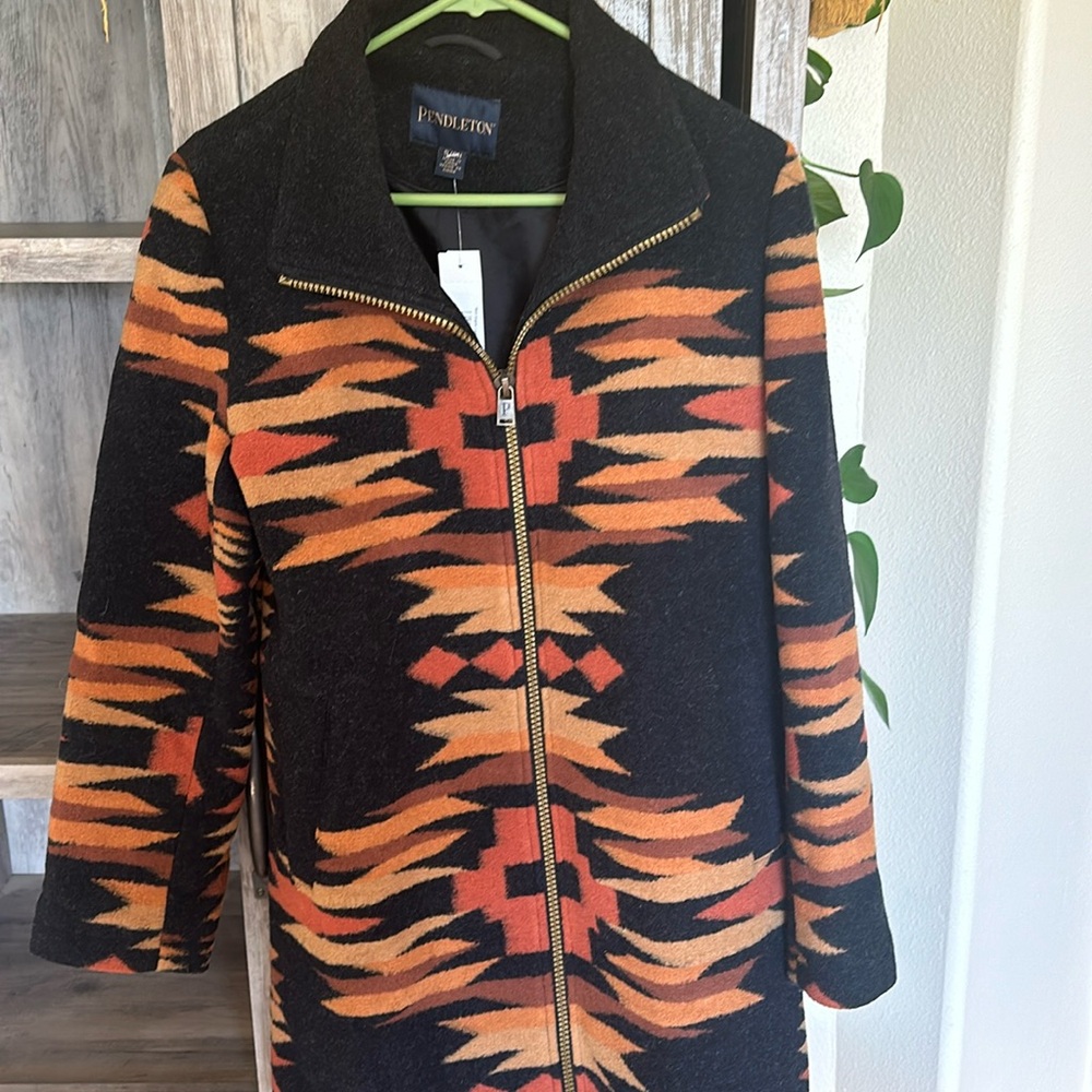 Pendleton Black and Orange Patterned Utility Jacket